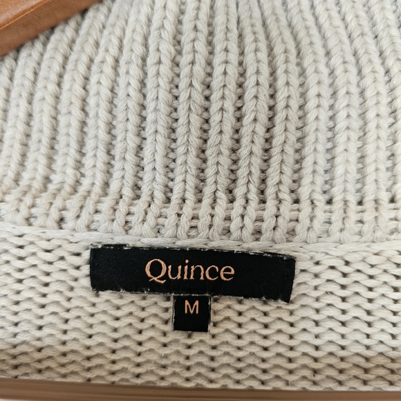 Quince Organic Cotton Striped Collared Cropped Sweater M Beige White Minimalist - Picture 4 of 8